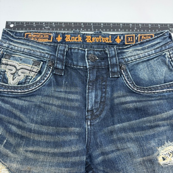 Rock Revival Denim Jeans Distressed Ripped Blue Mens Size 31 Straight - Picture 11 of 16